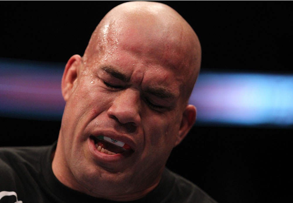 TORONTO, ON - DECEMBER 10:  Tito Ortiz exhibits the pain of a blow to the ribs after his TKO loss to Antonio Rogerio Nogueira during the UFC 140 event at Air Canada Centre on December 10, 2011 in Toronto, Ontario, Canada.  (Photo by Nick Laham/Zuffa LLC/Zuffa LLC via Getty Images)