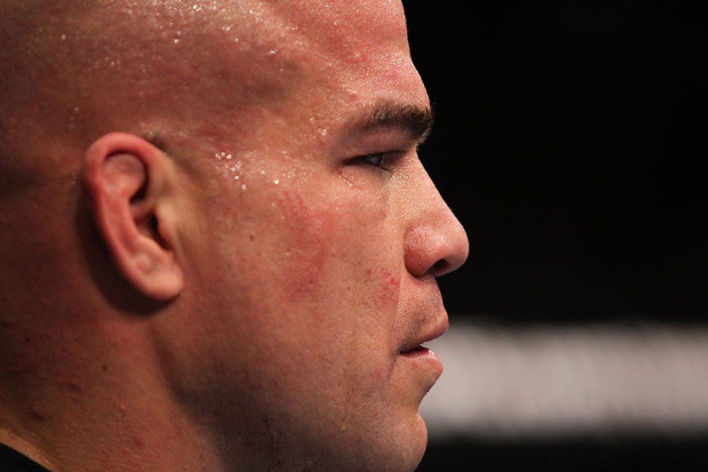 TORONTO, ON - DECEMBER 10:  Tito Ortiz exhibits the pain of a blow to the ribs after his TKO loss to Antonio Rogerio Nogueira during the UFC 140 event at Air Canada Centre on December 10, 2011 in Toronto, Ontario, Canada.  (Photo by Nick Laham/Zuffa LLC/Zuffa LLC via Getty Images)