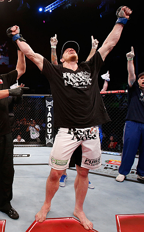SAO PAULO, BRAZIL - JANUARY 19: C.B. Dolloway reacts after defeating Daniel Sarafian in their middleweight fight at the UFC on FX event on January 19, 2013 at Ibirapuera Gymnasium in Sao Paulo, Brazil. (Photo by Josh Hedges/Zuffa LLC/Zuffa LLC via Getty Images)