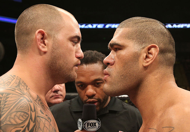 MINNEAPOLIS, MN - OCTOBER 05: Travis Browne (L) and Antonio Silva (R) receive final instructions from referee Herb Dean before their fight at the UFC on FX event on October 5, 2012 in Minneapolis, Minnesota. (Photo by Josh Hedges/Zuffa LLC/Zuffa LLC via Getty Images)