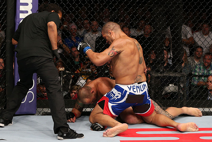 MINNEAPOLIS, MN - OCTOBER 05: (R-L) Antonio Silva punches Travis Browne during their heavyweight fight at the UFC on FX event at Target Center on October 5, 2012 in Minneapolis, Minnesota. (Photo by Josh Hedges/Zuffa LLC/Zuffa LLC via Getty Images)