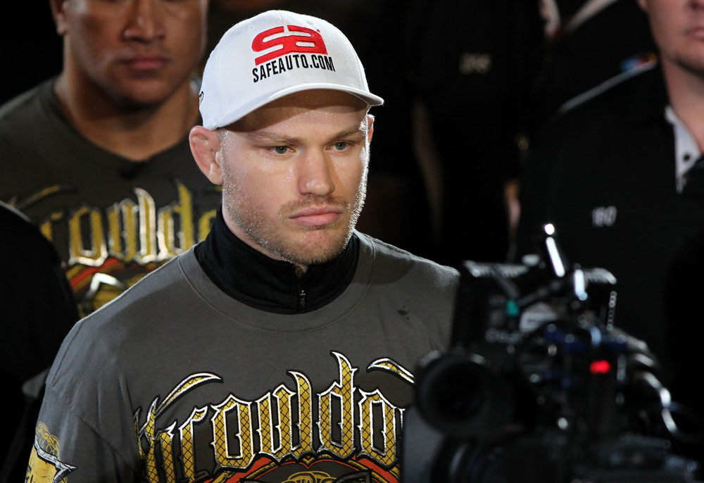SYDNEY, AUSTRALIA - MARCH 03: Martin Kampmann enters the arena before his welterweight bout against Thiago Alves during the UFC on FX event at Allphones Arena on March 3, 2012 in Sydney, Australia. (Photo by Josh Hedges/Zuffa LLC/Zuffa LLC via Getty Images) *** Local Caption *** Martin Kampmann