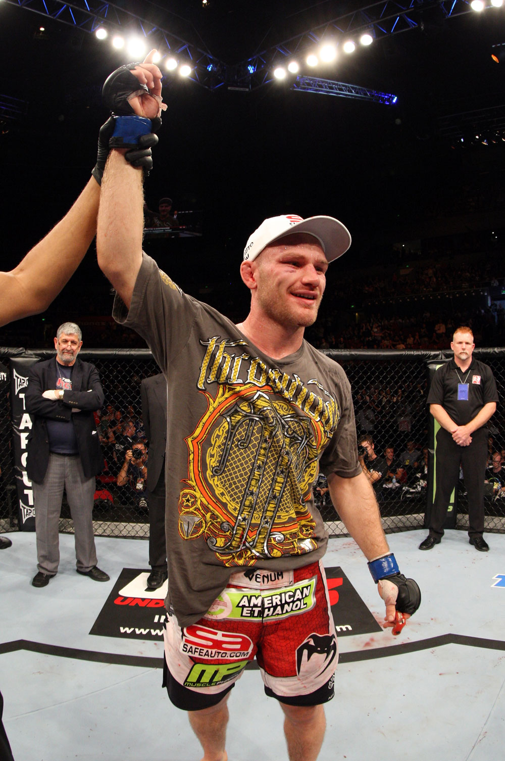 SYDNEY, AUSTRALIA - MARCH 03: Martin Kampmann reacts after defeating Thiago Alves during the UFC on FX event at Allphones Arena on March 3, 2012 in Sydney, Australia. (Photo by Josh Hedges/Zuffa LLC/Zuffa LLC via Getty Images) *** Local Caption *** Martin Kampmann