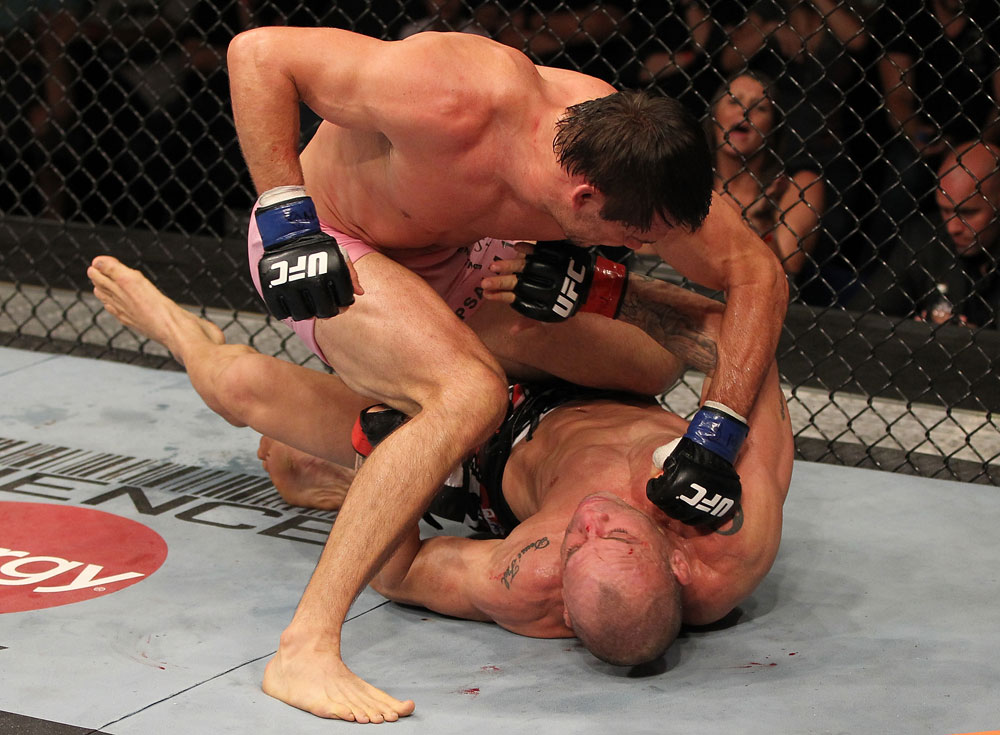 BELO HORIZONTE, BRAZIL - JUNE 23: (L-R) Rich Franklin punches Wanderlei Silva during their UFC 147 catchweight bout at Estadio Jornalista Felipe Drummond on June 23, 2012 in Belo Horizonte, Brazil. (Photo by Josh Hedges/Zuffa LLC/Zuffa LLC via Getty Images)