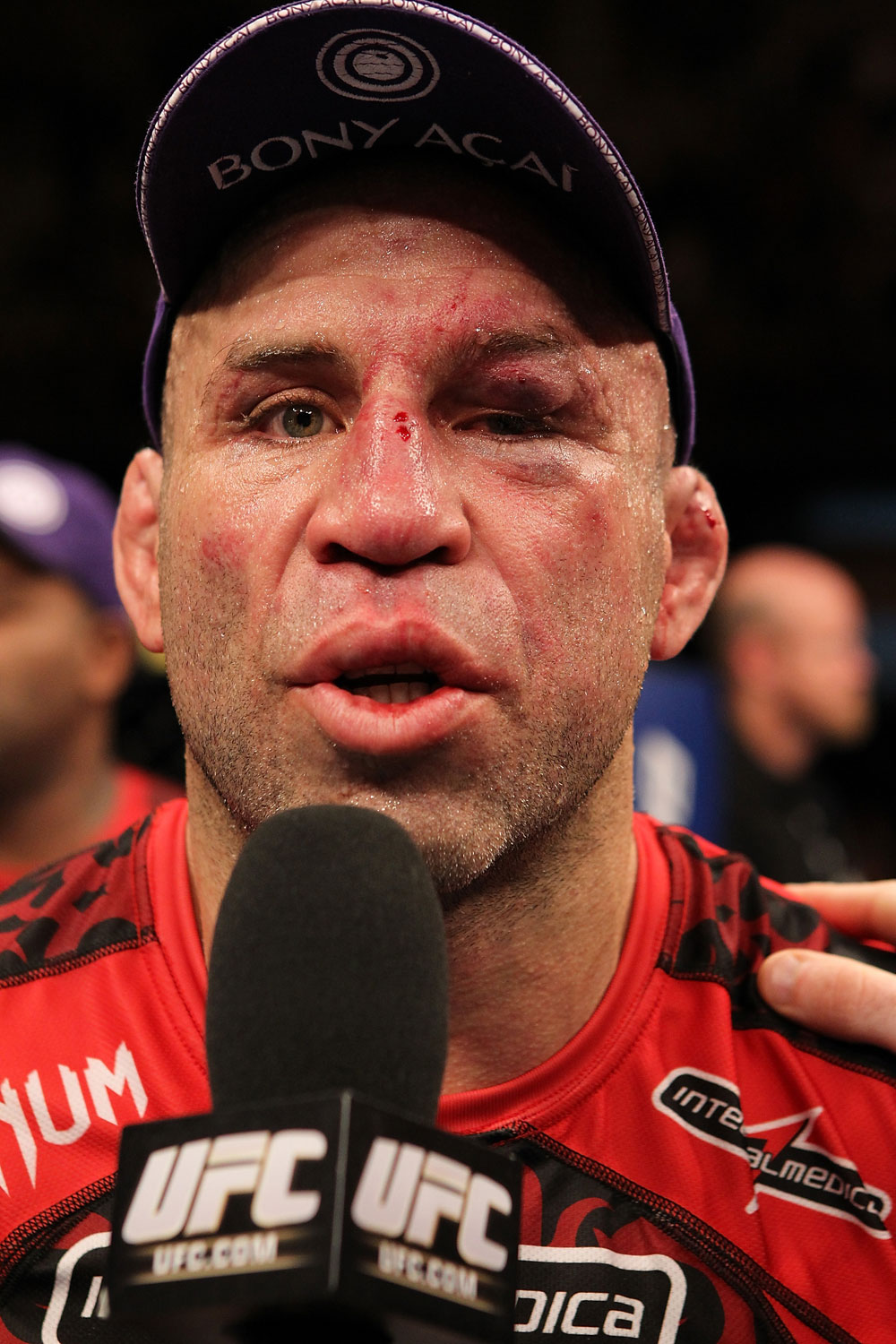 BELO HORIZONTE, BRAZIL - JUNE 23: Wanderlei Silva is interviewed after his unanimous decision loss to Rich Franklin at Estadio Jornalista Felipe Drummond on June 23, 2012 in Belo Horizonte, Brazil. (Photo by Josh Hedges/Zuffa LLC/Zuffa LLC via Getty Images)