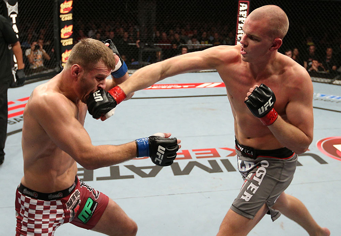 NOTTINGHAM, ENGLAND - SEPTEMBER 29: (R-L) Strefan Struve punches Stipe Miocic during their heavyweight fight at the UFC on Fuel TV event at Capital FM Arena on September 29, 2012 in Nottingham, England. (Photo by Josh Hedges/Zuffa LLC/Zuffa LLC via Getty Images)