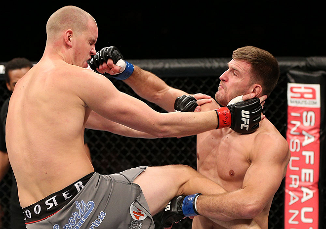 NOTTINGHAM, ENGLAND - SEPTEMBER 29: (R-L) Stipe Miocic punches Strefan Struve during their heavyweight fight at the UFC on Fuel TV event at Capital FM Arena on September 29, 2012 in Nottingham, England. (Photo by Josh Hedges/Zuffa LLC/Zuffa LLC via Getty Images)