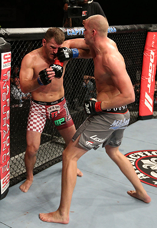 NOTTINGHAM, ENGLAND - SEPTEMBER 29: (R-L) Strefan Struve punches Stipe Miocic during their heavyweight fight at the UFC on Fuel TV event at Capital FM Arena on September 29, 2012 in Nottingham, England. (Photo by Josh Hedges/Zuffa LLC/Zuffa LLC via Getty Images)