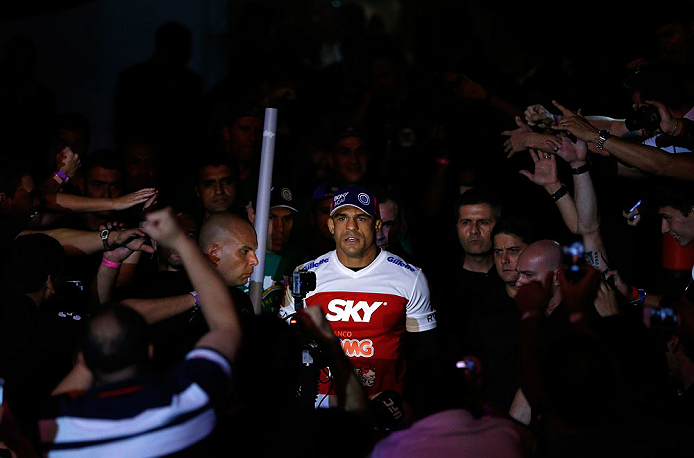SAO PAULO, BRAZIL - JANUARY 19: Vitor Belfort enters the arena before his middleweight fight against Michael Bisping at the UFC on FX event on January 19, 2013 at Ibirapuera Gymnasium in Sao Paulo, Brazil. (Photo by Josh Hedges/Zuffa LLC/Zuffa LLC via Getty Images)