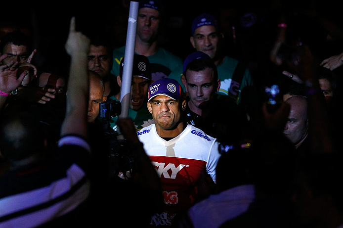 SAO PAULO, BRAZIL - JANUARY 19: Vitor Belfort enters the arena before his middleweight fight against Michael Bisping at the UFC on FX event on January 19, 2013 at Ibirapuera Gymnasium in Sao Paulo, Brazil. (Photo by Josh Hedges/Zuffa LLC/Zuffa LLC via Getty Images)