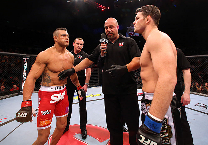 Vitor Belfort and Michael Bisping faceoff before their bout at Sao Paulo in 2013