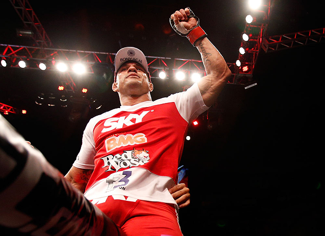 SAO PAULO, BRAZIL - JANUARY 19: Vitor Belfort reacts after knocking out Michael Bisping in their middleweight fight at the UFC on FX event on January 19, 2013 at Ibirapuera Gymnasium in Sao Paulo, Brazil. (Photo by Josh Hedges/Zuffa LLC/Zuffa LLC via Getty Images)