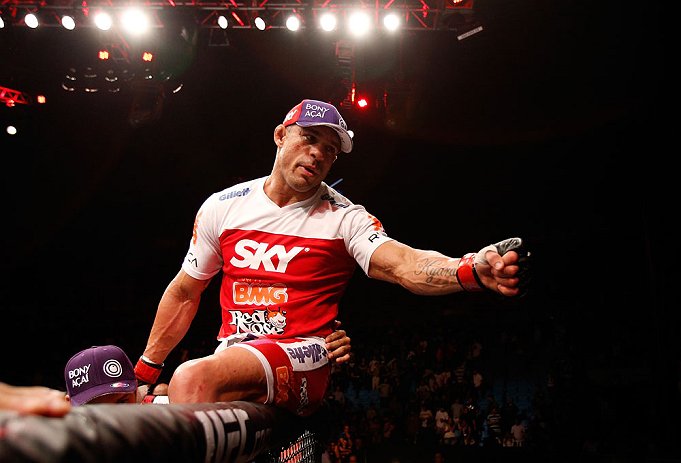 SAO PAULO, BRAZIL - JANUARY 19: Vitor Belfort reacts after knocking out Michael Bisping in their middleweight fight at the UFC on FX event on January 19, 2013 at Ibirapuera Gymnasium in Sao Paulo, Brazil. (Photo by Josh Hedges/Zuffa LLC/Zuffa LLC via Getty Images)