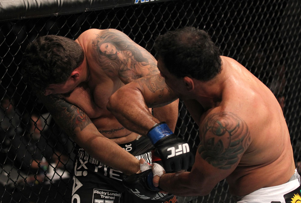 TORONTO, ON - DECEMBER 10:  (R-L) Antonio Rodrigo Nogueira lands an elbow against Frank Mir during the UFC 140 event at Air Canada Centre on December 10, 2011 in Toronto, Ontario, Canada.  (Photo by Nick Laham/Zuffa LLC/Zuffa LLC via Getty Images)