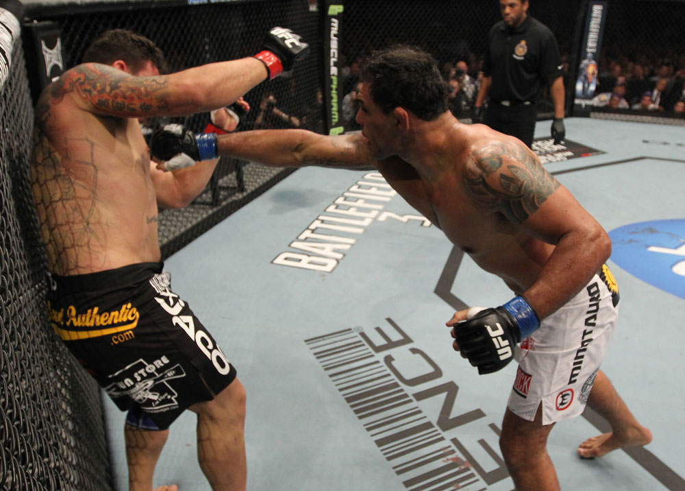 TORONTO, ON - DECEMBER 10:  (R-L) Antonio Rodrigo Nogueira punches Frank Mir during the UFC 140 event at Air Canada Centre on December 10, 2011 in Toronto, Ontario, Canada.  (Photo by Nick Laham/Zuffa LLC/Zuffa LLC via Getty Images)