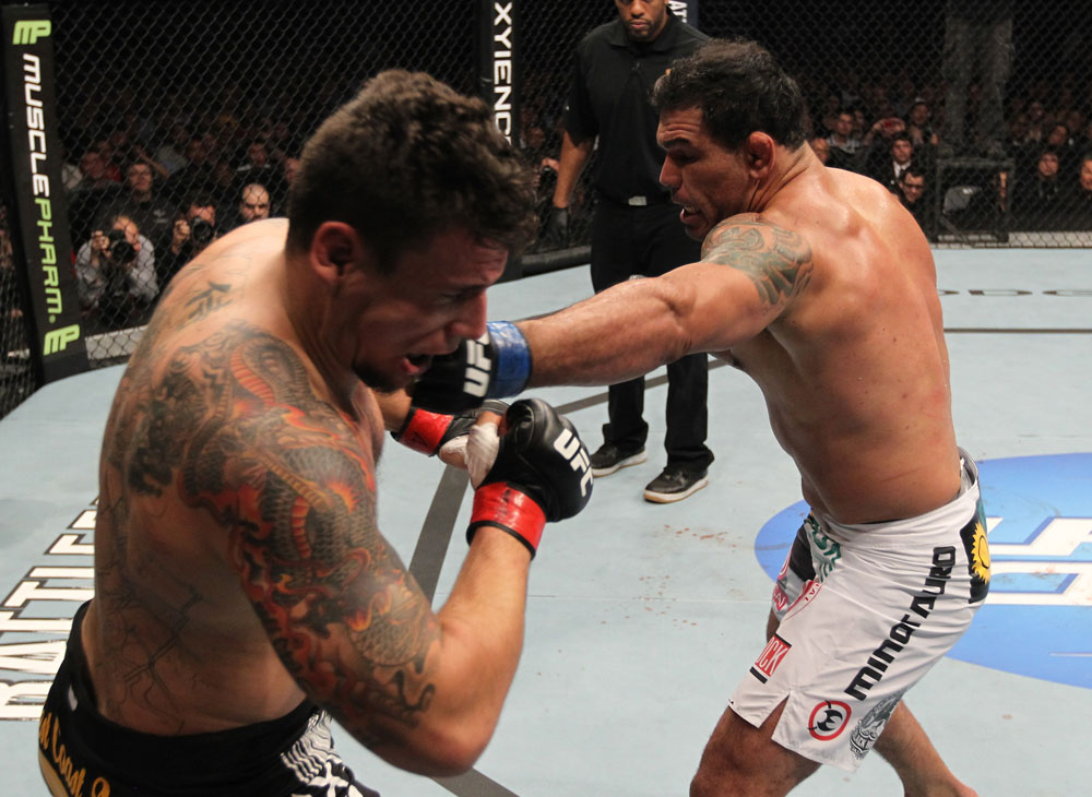 TORONTO, ON - DECEMBER 10:  (R-L) Antonio Rodrigo Nogueira punches Frank Mir during the UFC 140 event at Air Canada Centre on December 10, 2011 in Toronto, Ontario, Canada.  (Photo by Nick Laham/Zuffa LLC/Zuffa LLC via Getty Images)