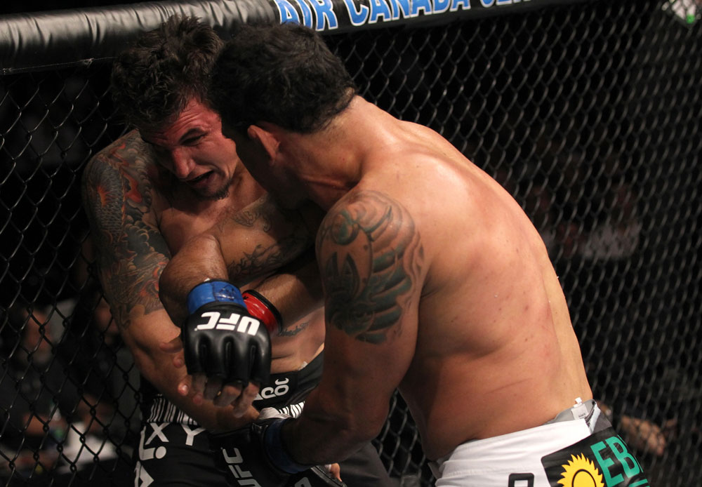 TORONTO, ON - DECEMBER 10:  (R-L) Antonio Rodrigo Nogueira lands an elbow against Frank Mir during the UFC 140 event at Air Canada Centre on December 10, 2011 in Toronto, Ontario, Canada.  (Photo by Nick Laham/Zuffa LLC/Zuffa LLC via Getty Images)