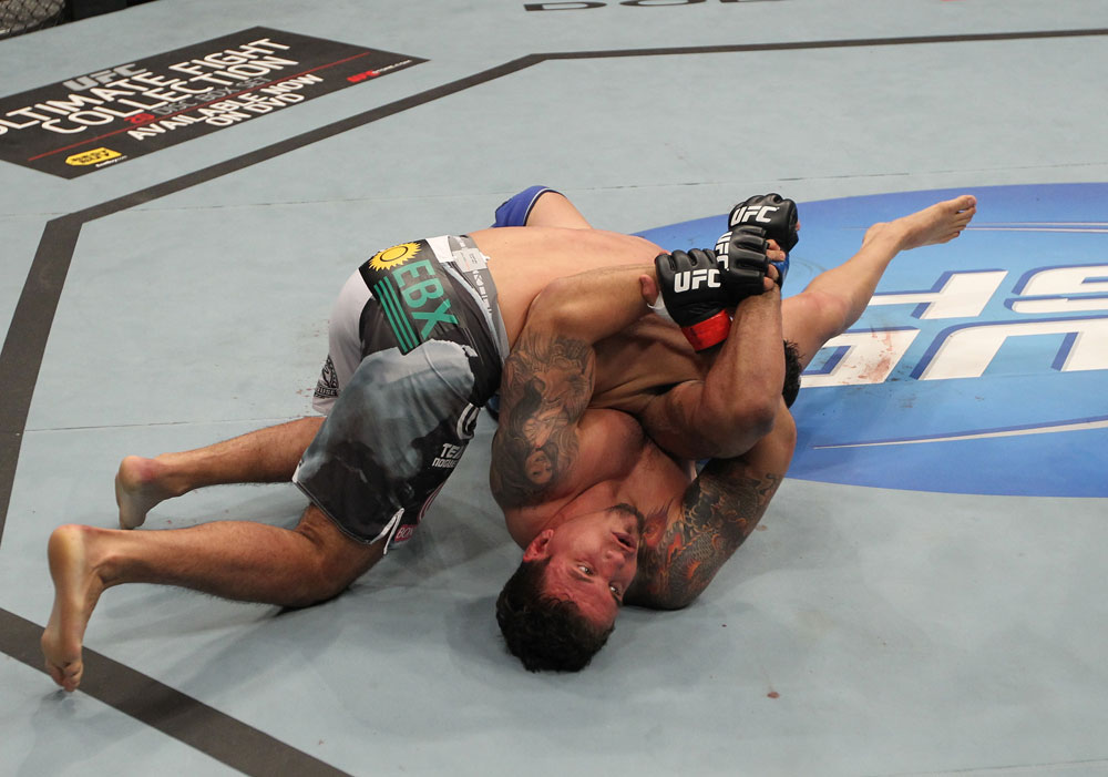 TORONTO, ON - DECEMBER 10:  Frank Mir (bottom) secures an arm lock against Antonio Rodrigo Nogueira during the UFC 140 event at Air Canada Centre on December 10, 2011 in Toronto, Ontario, Canada.  (Photo by Nick Laham/Zuffa LLC/Zuffa LLC via Getty Images)