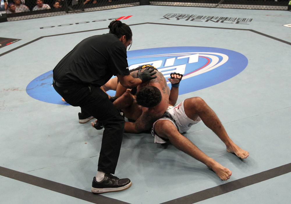 TORONTO, ON - DECEMBER 10:  Frank Mir (top) defeats Antonio Rodrigo Nogueira by TKO due to a separated shoulder from an arm lock during the UFC 140 event at Air Canada Centre on December 10, 2011 in Toronto, Ontario, Canada.  (Photo by Nick Laham/Zuffa LLC/Zuffa LLC via Getty Images)