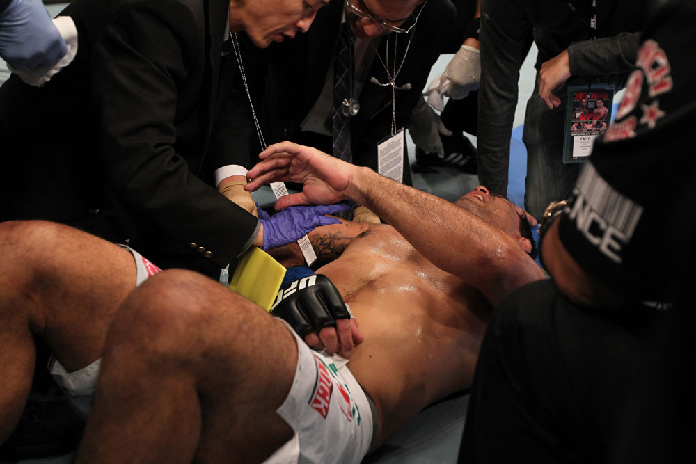 TORONTO, ON - DECEMBER 10:  Antonio Rodrigo Nogueira receives treatment from the doctors after suffering a separated shoulder against Frank Mir during the UFC 140 event at Air Canada Centre on December 10, 2011 in Toronto, Ontario, Canada.  (Photo by Nick Laham/Zuffa LLC/Zuffa LLC via Getty Images)