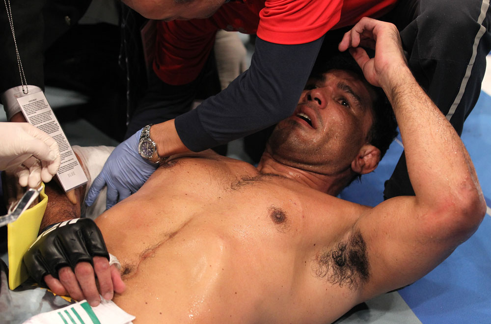 TORONTO, ON - DECEMBER 10:  Antonio Rodrigo Nogueira receives treatment from the doctors after suffering a separated shoulder against Frank Mir during the UFC 140 event at Air Canada Centre on December 10, 2011 in Toronto, Ontario, Canada.  (Photo by Nick Laham/Zuffa LLC/Zuffa LLC via Getty Images)