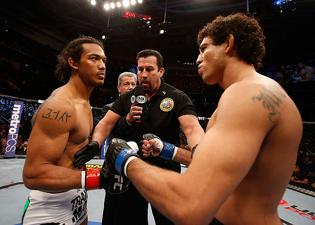 SAN JOSE, CA - APRIL 20:   (L-R) Benson Henderson and Gilbert Melendez face off in their lightweight championship bout during the UFC on FOX event during the UFC on FOX event at the HP Pavilion on April 20, 2013 in San Jose, California.  (Photo by Josh Hedges/Zuffa LLC/Zuffa LLC via Getty Images)  *** Local Caption *** Benson Henderson; Gilbert Melendez