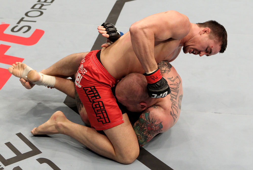 Kyle Noke (L) of Australia fights with Rob Kimmons of the USA during their UFC Middleweight bout at the Konig Pilsner Arena on November 13, 2010 in Oberhausen, Germany. (Photo by Josh Hedges/Zuffa LLC/Zuffa LLC)