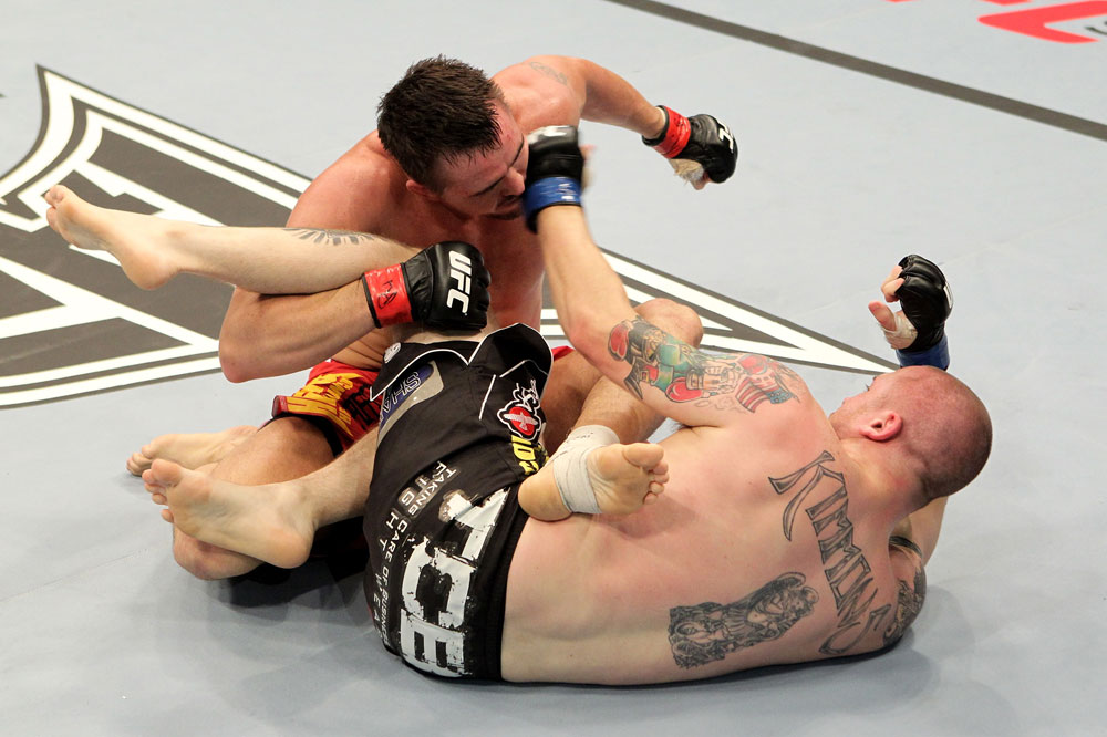Kyle Noke (L) of Australia fights with Rob Kimmons of the USA during their UFC Middleweight bout at the Konig Pilsner Arena on November 13, 2010 in Oberhausen, Germany. (Photo by Josh Hedges/Zuffa LLC/Zuffa LLC)