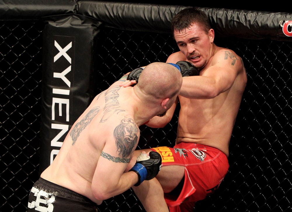 Kyle Noke of Australia fights Rob Kimmons (L) of the USA during their UFC Middleweight bout at the Konig Pilsner Arena on November 13, 2010 in Oberhausen, Germany. (Photo by Josh Hedges/Zuffa LLC/Zuffa LLC)