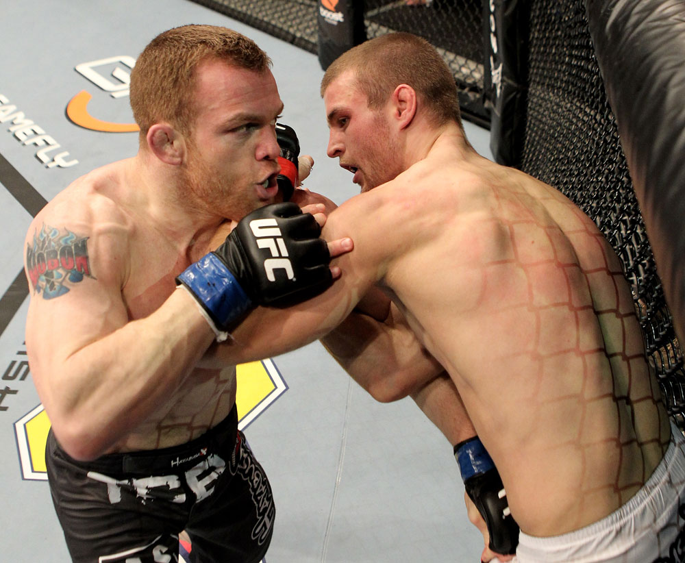Pascal Krauss of Germany fights Marc Scanlon (L) of the United Kingdom during their UFC Welterweight bout at the Konig Pilsner Arena on November 13, 2010 in Oberhausen, Germany. (Photo by Josh Hedges/Zuffa LLC/Zuffa LLC)