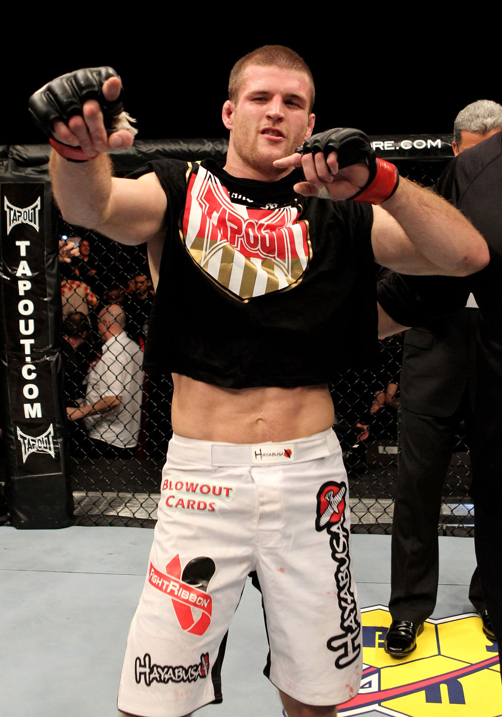 Pascal Krauss of Germany celebrates his unanimous points victory over Marc Scanlon of the United Kingdom during their UFC Welterweight bout at the Konig Pilsner Arena on November 13, 2010 in Oberhausen, Germany. (Photo by Josh Hedges/Zuffa LLC/Zuffa LLC)