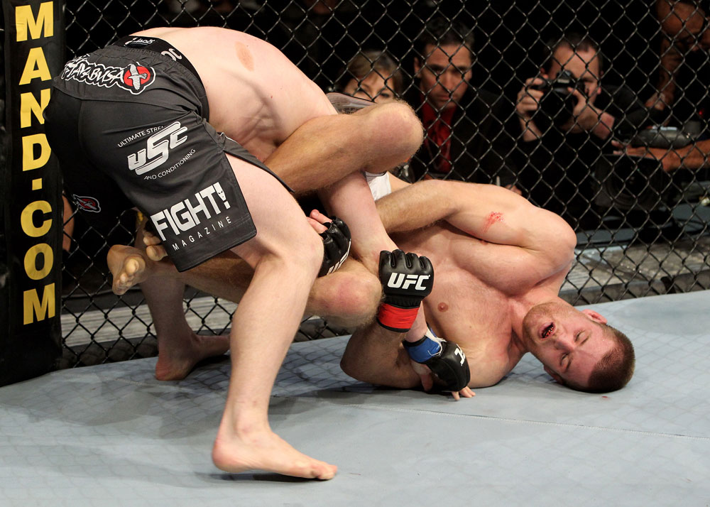 Pascal Krauss of Germany fights Marc Scanlon (L) of the United Kingdom during their UFC Welterweight bout at the Konig Pilsner Arena on November 13, 2010 in Oberhausen, Germany. (Photo by Josh Hedges/Zuffa LLC/Zuffa LLC)