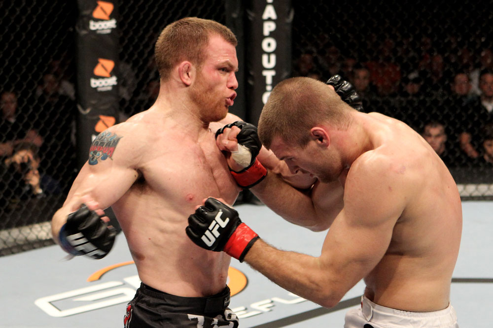 Pascal Krauss of Germany fights Marc Scanlon (L) of the United Kingdom during their UFC Welterweight bout at the Konig Pilsner Arena on November 13, 2010 in Oberhausen, Germany. (Photo by Josh Hedges/Zuffa LLC/Zuffa LLC)