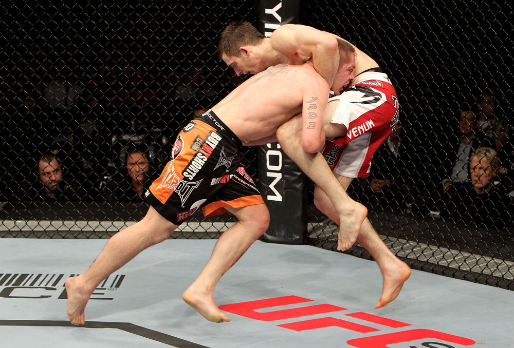 Duane Ludwig (L) of the USA fights Nick Osipczak of the United Kingdom during their UFC Welterweight bout at the Konig Pilsner Arena on November 13, 2010 in Oberhausen, Germany. (Photo by Josh Hedges/Zuffa LLC/Zuffa LLC)