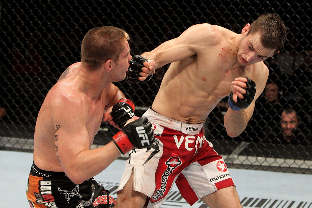 Duane Ludwig (L) of the USA fights Nick Osipczak of the United Kingdom during their UFC Welterweight bout at the Konig Pilsner Arena on November 13, 2010 in Oberhausen, Germany. (Photo by Josh Hedges/Zuffa LLC/Zuffa LLC)