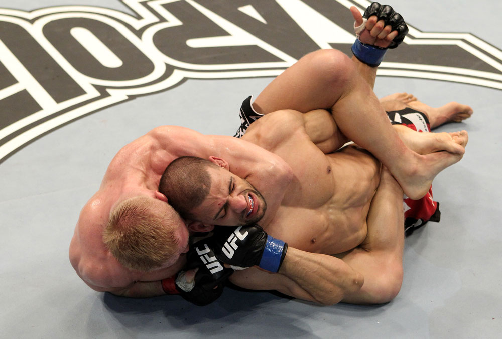 Denis Siver (L) of Germany fights Andre Winner of England during their UFC Lightweight bout at the Konig Pilsner Arena on November 13, 2010 in Oberhausen, Germany. (Photo by Josh Hedges/Zuffa LLC/Zuffa LLC)