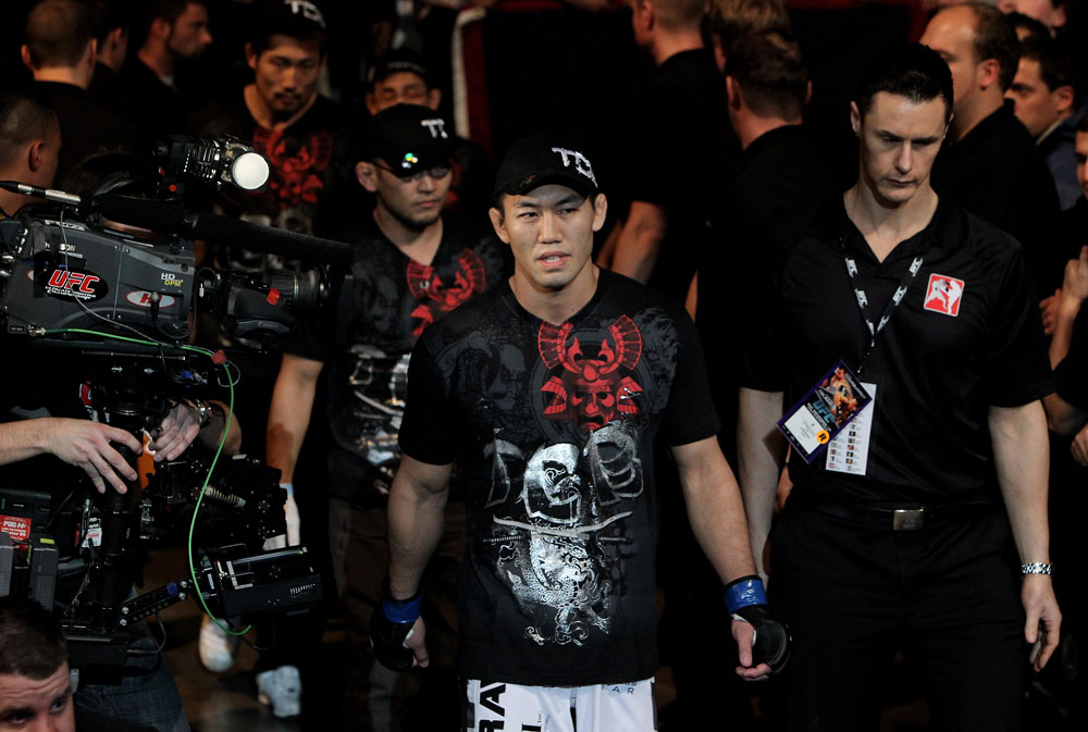 Yushin Okami of Japan walks out to fight Nate Marquardt of the USA during their UFC Middleweight Championship Eliminator bout at the Konig Pilsner Arena on November 13, 2010 in Oberhausen, Germany. (Photo by Josh Hedges/Zuffa LLC/Zuffa LLC)