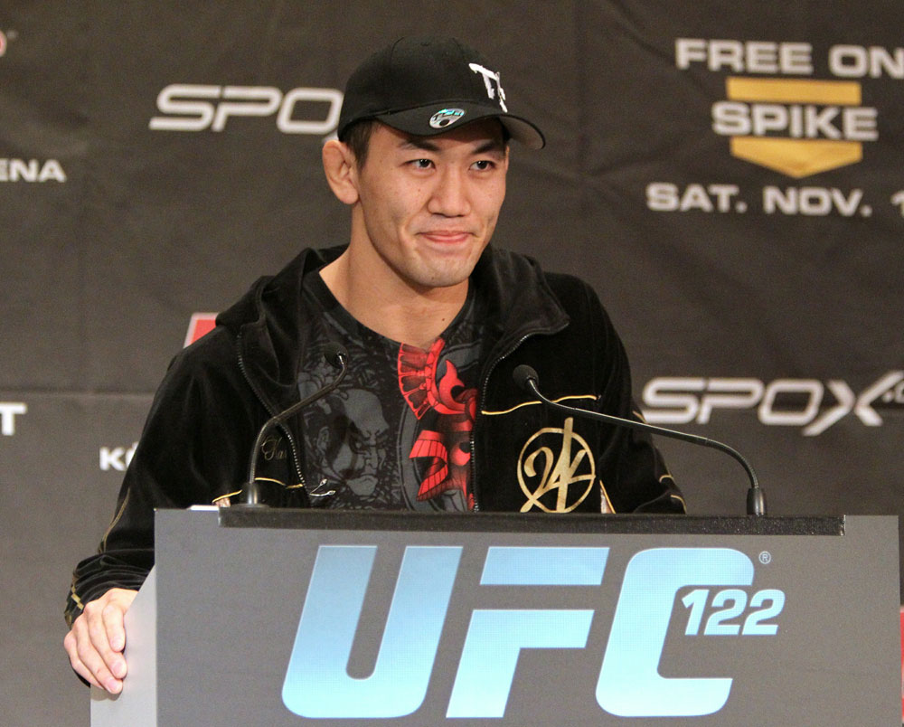 Yushin Okami, of Japan, at the UFC 122 pre-fight press conference at the Hilton Hotel on November 11, 2010 in Dusseldorf, Germany. (Photo by Josh Hedges/Zuffa LLC/Zuffa LLC via Getty Images)