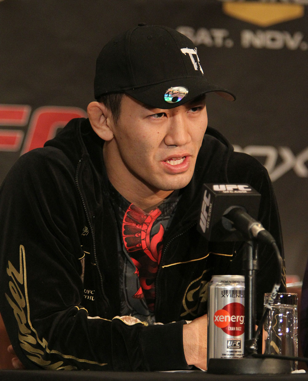Yushin Okami, of Japan, at the UFC 122 pre-fight press conference at the Hilton Hotel on November 11, 2010 in Dusseldorf, Germany. (Photo by Josh Hedges/Zuffa LLC/Zuffa LLC via Getty Images)