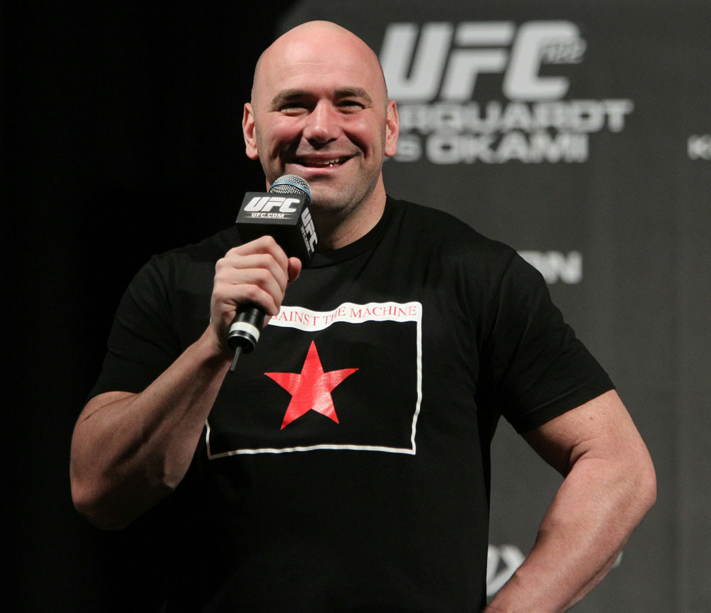UFC President Dana White answers questions from the fans before the UFC 122 weigh-in at the Koenig Pilsener Arena on November 12, 2010 in Oberhausen, Germany. (Photo by Josh Hedges/Zuffa LLC/Zuffa LLC via Getty Images)