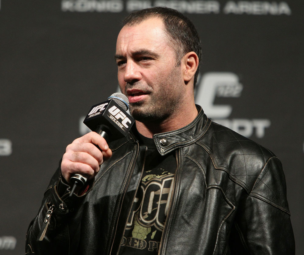 UFC commentator Joe Rogan answers questions from the fans before the UFC 122 weigh-in at the Kšnig Pilsener Arena on November 12, 2010 in Oberhausen, Germany. (Photo by Josh Hedges/Zuffa LLC/Zuffa LLC via Getty Images)