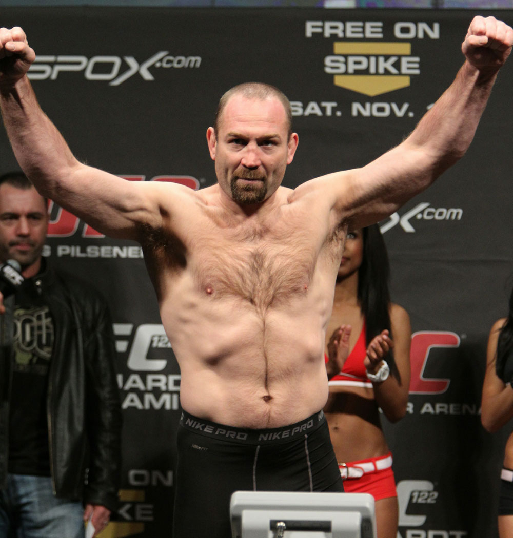 Vladimir "The Janitor" Matyushenko weighs in at 205 lbs at the UFC 122 weigh-in at the Kšnig Pilsener Arena on November 12, 2010 in Oberhausen, Germany. (Photo by Josh Hedges/Zuffa LLC/Zuffa LLC via Getty Images)