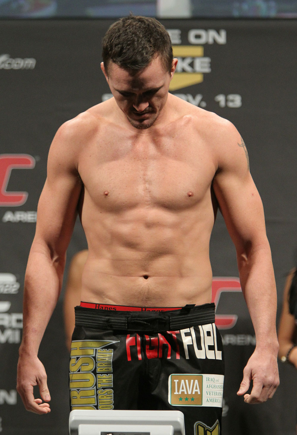 Kyle Noke weighs in at 185 lbs at the UFC 122 weigh-in at the Kšnig Pilsener Arena on November 12, 2010 in Oberhausen, Germany. (Photo by Josh Hedges/Zuffa LLC/Zuffa LLC via Getty Images)