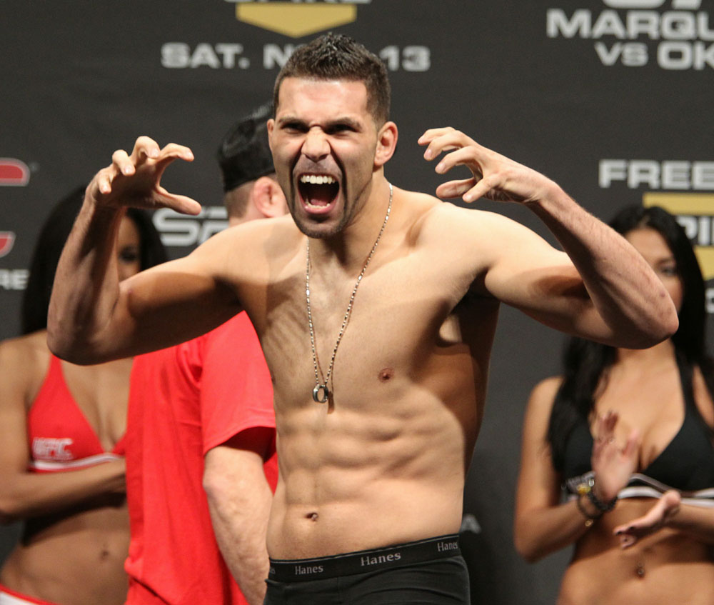 Kris McCray weighs in at 171 lbs at the UFC 122 weigh-in at the Kšnig Pilsener Arena on November 12, 2010 in Oberhausen, Germany. (Photo by Josh Hedges/Zuffa LLC/Zuffa LLC via Getty Images)