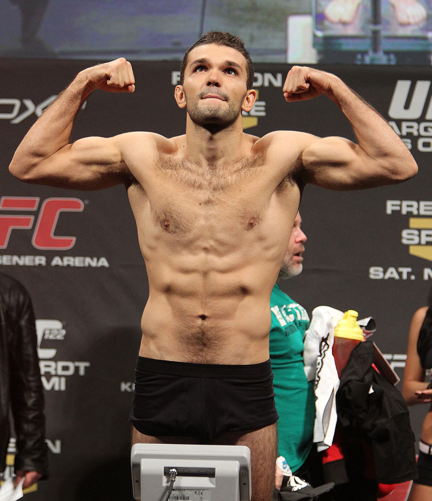 Peter Sobotta weighs in at the UFC 122 weigh-in at the Kšnig Pilsener Arena on November 12, 2010 in Oberhausen, Germany. (Photo by Josh Hedges/Zuffa LLC/Zuffa LLC via Getty Images)