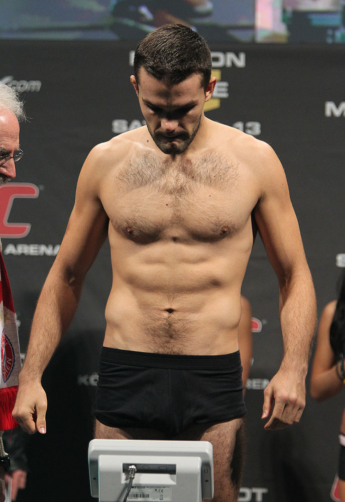 Peter Sobotta weighs in at the UFC 122 weigh-in at the Kšnig Pilsener Arena on November 12, 2010 in Oberhausen, Germany. (Photo by Josh Hedges/Zuffa LLC/Zuffa LLC via Getty Images)