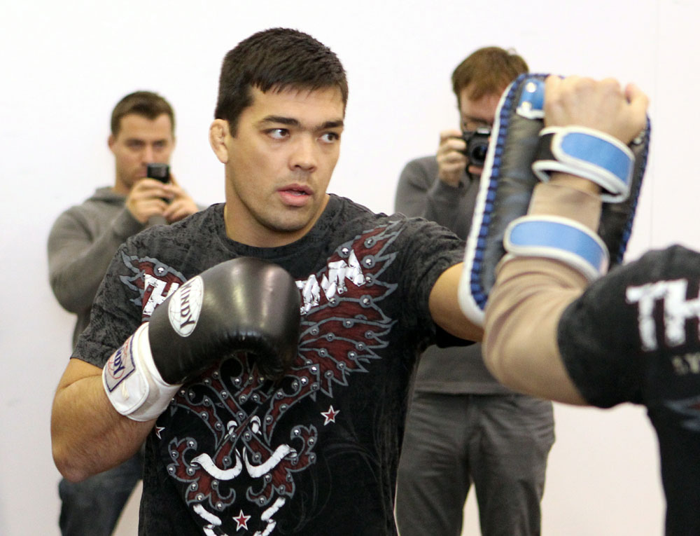 Lyoto Machida works out for the media at the UFC 123 open workouts at the Detroit Athletic Club in Detroit, Michigan on November 18, 2010 (Photo by Josh Hedges/Zuffa LLC/Zuffa LLC via Getty Images)