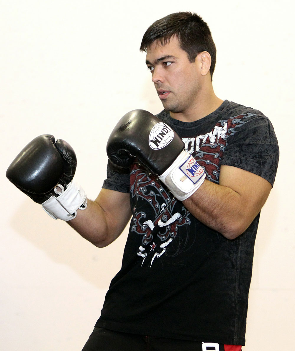 Lyoto Machida works out for the media at the UFC 123 open workouts at the Detroit Athletic Club in Detroit, Michigan on November 18, 2010 (Photo by Josh Hedges/Zuffa LLC/Zuffa LLC via Getty Images)