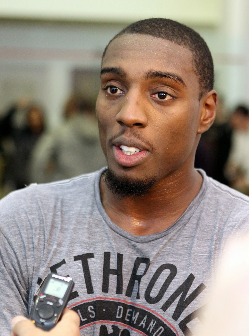 Phil Davis answers questions from the media at the UFC 123 open workouts at the Detroit Athletic Club in Detroit, Michigan on November 18, 2010  (Photo by Josh Hedges/Zuffa LLC/Zuffa LLC via Getty Images)