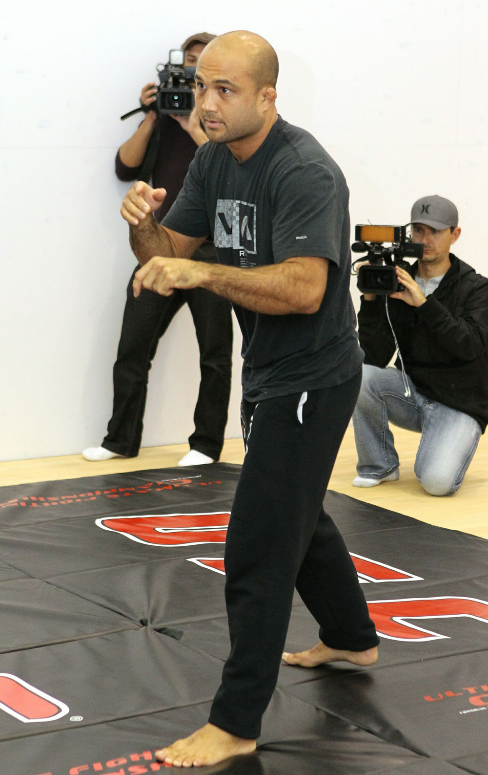 BJ Penn works out for the media at the UFC 123 open workouts at the Detroit Athletic Clubon November 18, 2010 in Detroit, Michigan.  (Photo by Josh Hedges/Zuffa LLC/Zuffa LLC via Getty Images)